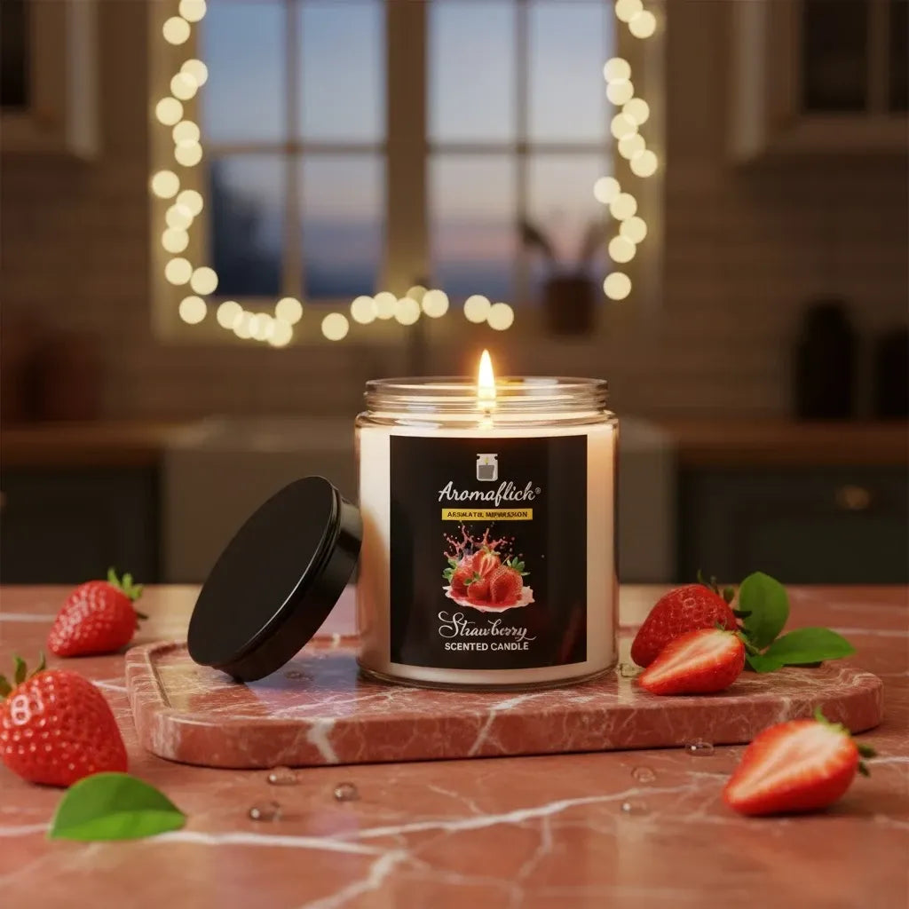 Strawberry Scented Candle in Glass Jar – Sweet & Fruity