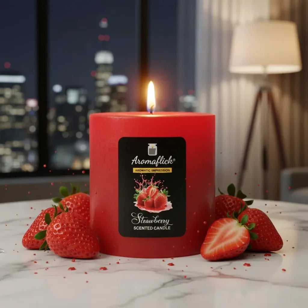 Strawberry Pillar Scented Candle – Sweet & Fruity Aroma