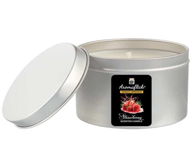 Strawberry Scented Candle in Silver Tin – Sweet & Fresh