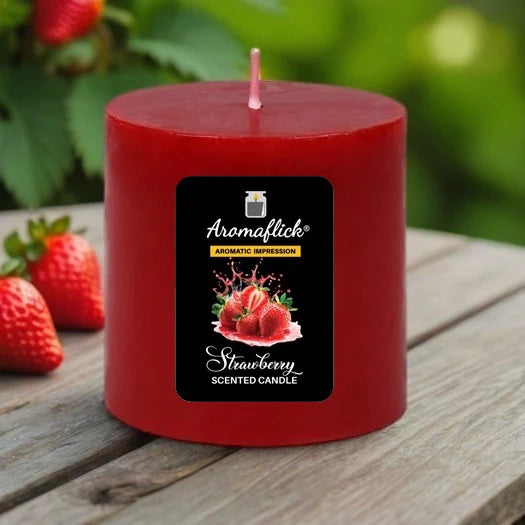 Strawberry Pillar Scented Candle – Sweet & Fruity Aroma