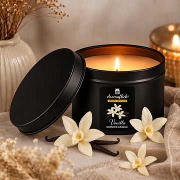 Vanilla Scented Candle in Black Tin – Warm & Cozy
