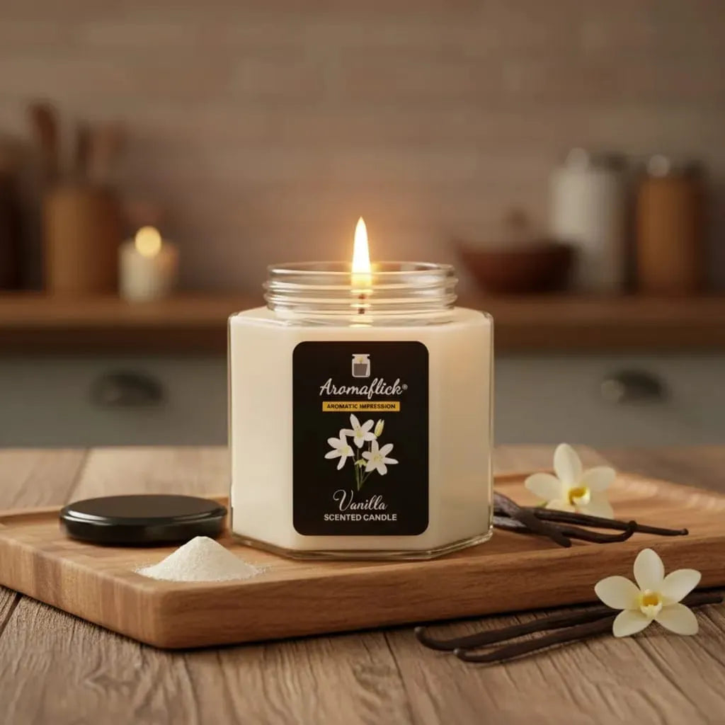 Vanilla Scented Candle in Hexagonal Jar – Warm & Unique