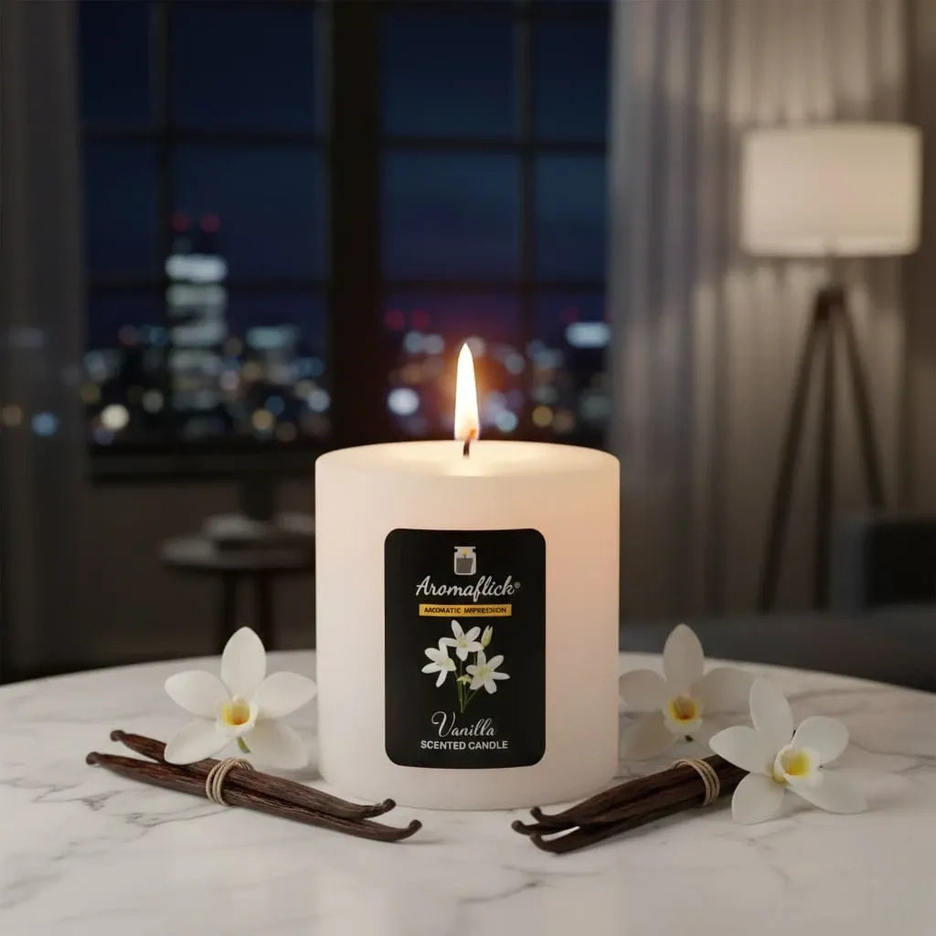 Vanilla Pillar Scented Candle – Warm & Inviting Aroma